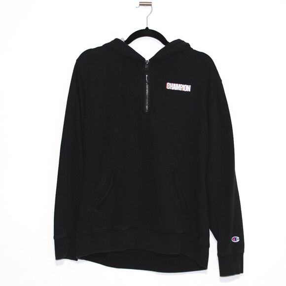 Champion Quarter Zip Hoodie Black Size Medium - Picture 1 of 5